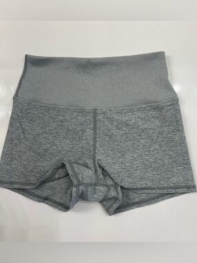 ALO Yoga Heather Gray High-Waist Ribbed Waist Bike Shorts